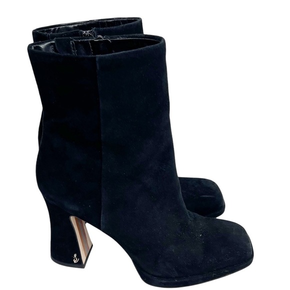 SAME EDELMAN Jaye Black Suede Square Toe Block Heeled Platform Boots 9.5 - Picture 1 of 8